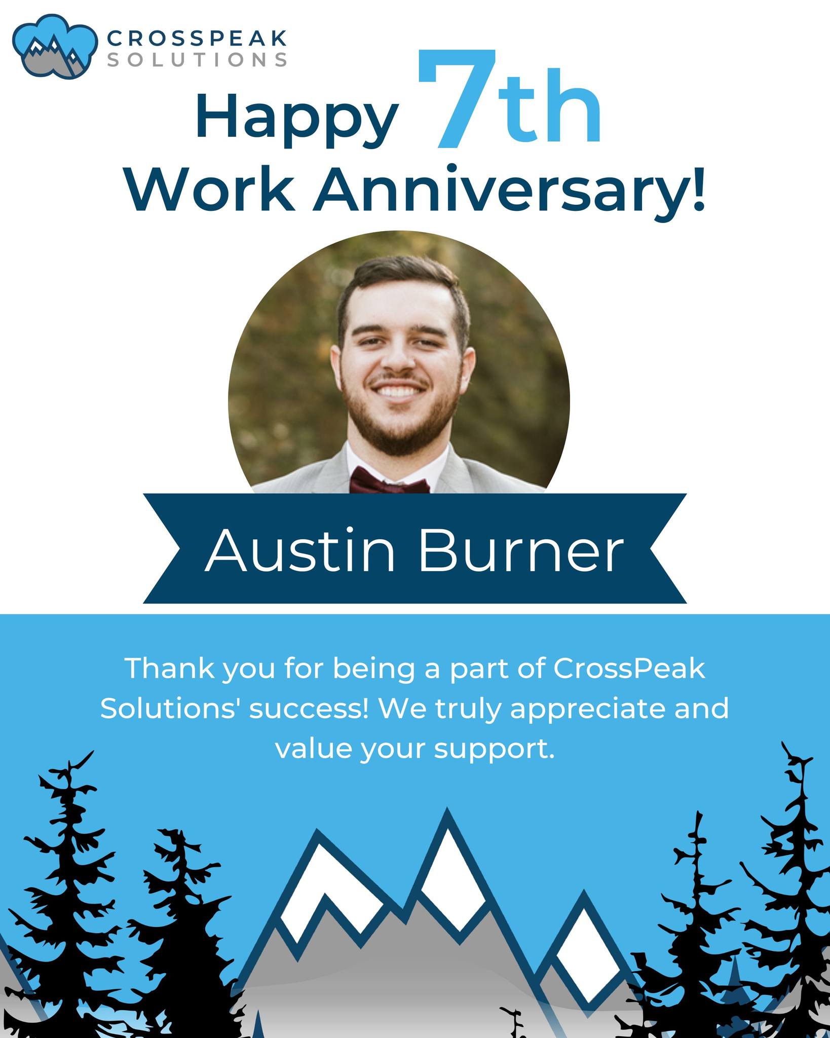 Austin Burner celebrates a work anniversary